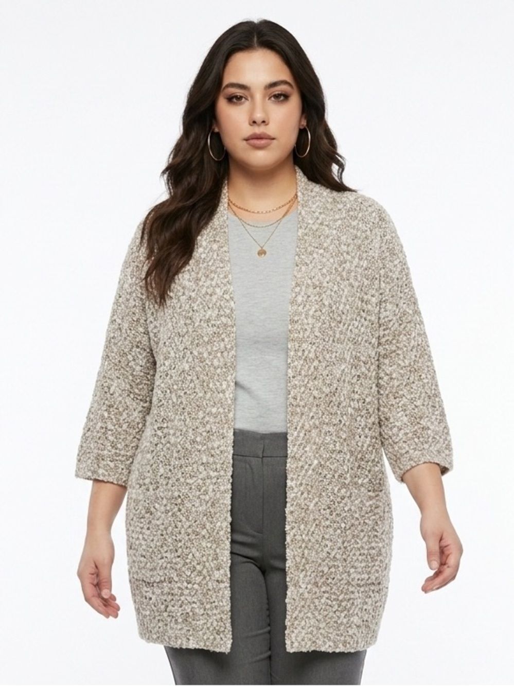 LANE BRYANT | Neutral Tan/Cream Open Front Knit Cardigan Women’s Size 14/16